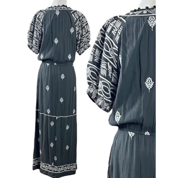 Free People Bohemian Witchy Riley Embroidered Midi Maxi Dress Duster Grey Medium - Image 9