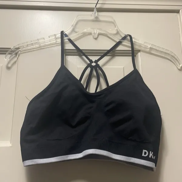 DKNY Sport Womens Black Strappy Seamless Low-Impact Padded Sports Bra Si… #7 - Image 4