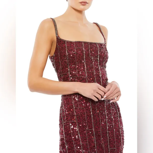 Mac Duggal 10770 Burgundy Beaded Spaghetti Strap Midi‎ Slip Dress Size 2- NWT - Image 2
