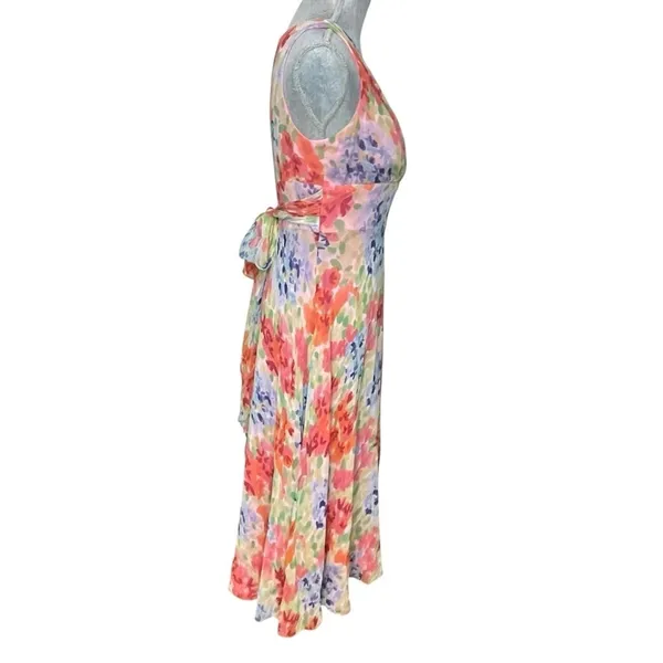 Talbots Silk Floral Sleeveless Midi Dress Pink Multicolor y2k Size 10 - Image 5