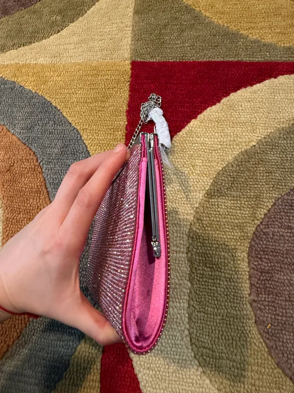 NWT Nina Pink Glitter Small Evening Purse Bag Formal Black Tie Metal Chain - Image 7