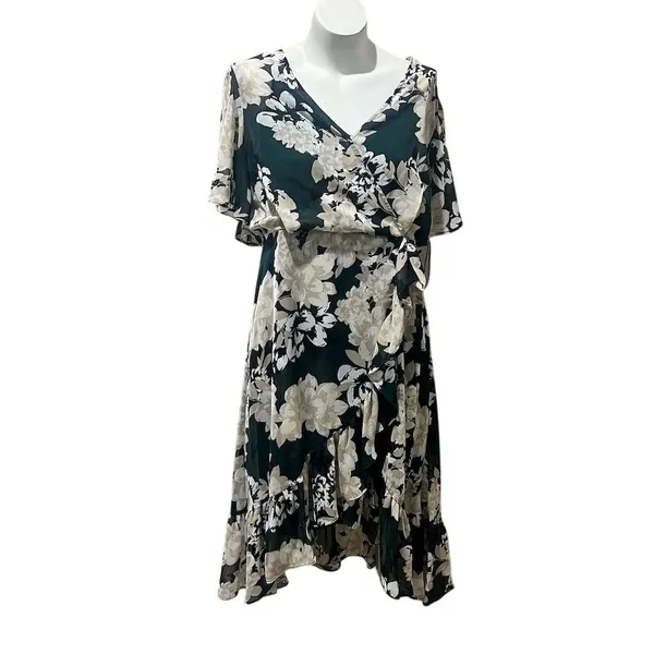 Calvin Klein Women's Floral Wrap Midi Dress Black Size 14 Party/Cocktail - Image 4