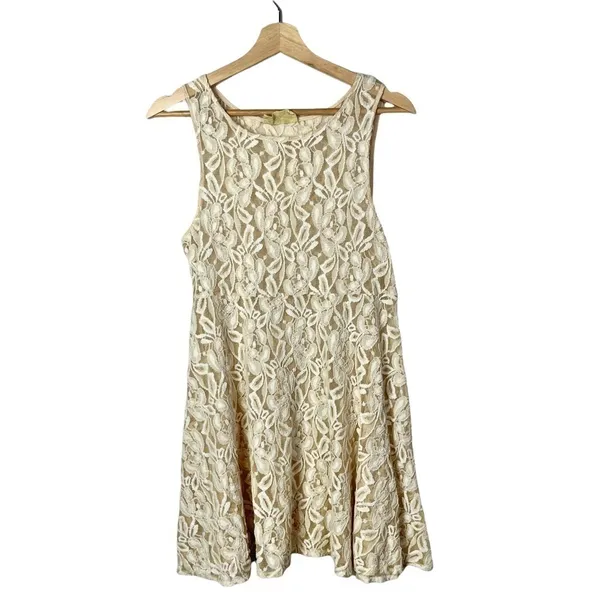 Free People Ivory Miles of Lace‎ Mini Dress M - Image 2