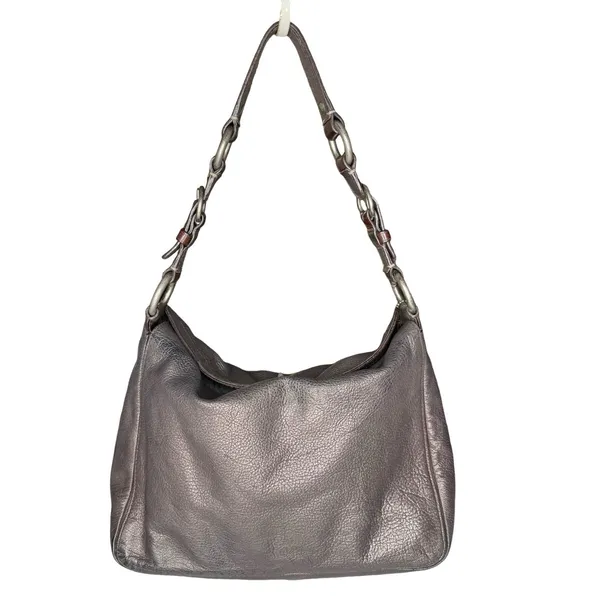 Vintage Coach Metallic Leather Hobo Bag Silver Chain Strap Turn Lock‎ Y2K Purse - Image 8