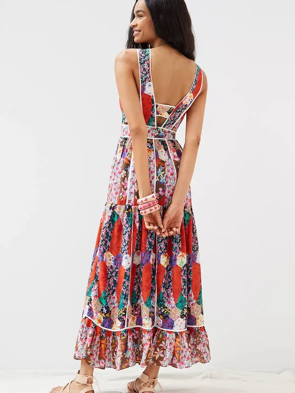 NWT Anthropologie Square Neck Maxi Dress Bhanuni by Jyoti Patchwork Floral - Image 4