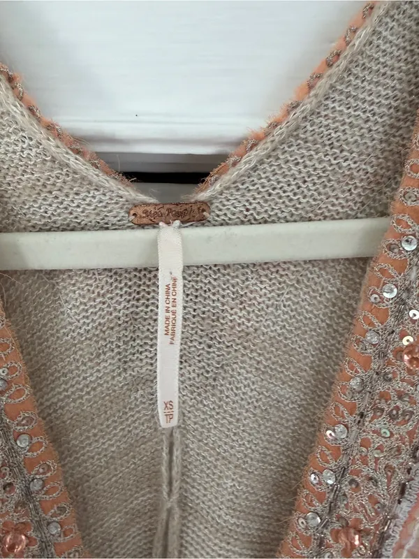Free People Beaded Knit Mini Dress in Beige with Sequin Trim - Image 3