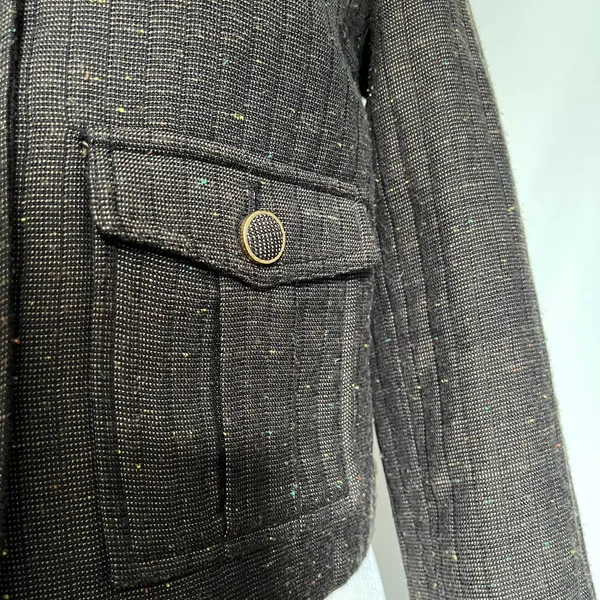 Cartonnier Tweed Equestrian Women Jacket Sz 4 Brown Preppy Cropped Anthropologie - Image 6