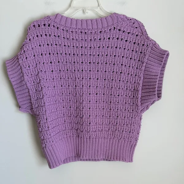 Varley Fillmore Knit Women XS Purple Short Sleeve Pointelle Sweater - Image 4