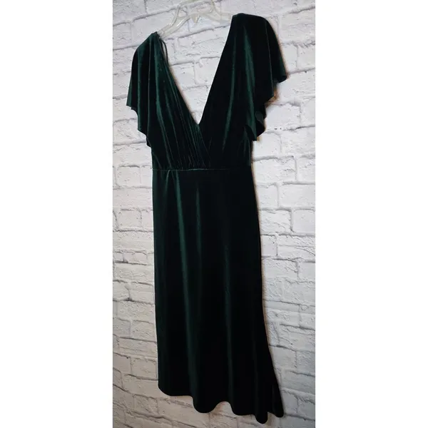 Jenny Yoo Ellis Ruffle-Sleeve Open-Back Green Velvet Wedding Gown 8 Homecoming - Image 5