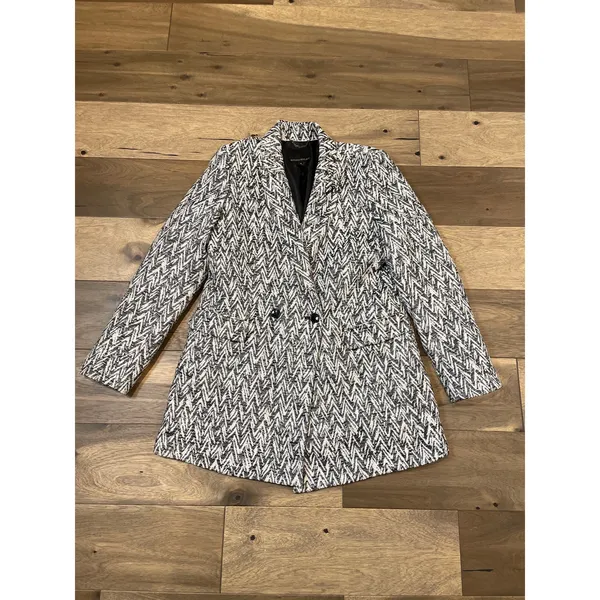 Banana Republic Textured Knit Double Breasted Coat Size M Black White Cotton - Image 4