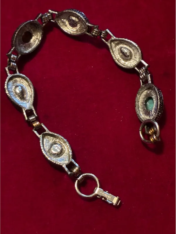 Vintage Signed Sarah Coventry Silver-Tone Multi-Color Stone Link Bracelet - Image 3