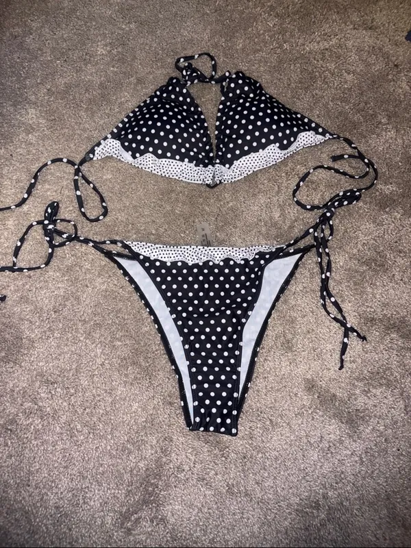 Amazon Black and White Polka Dot Tie Bikini Set size xl - Image 2