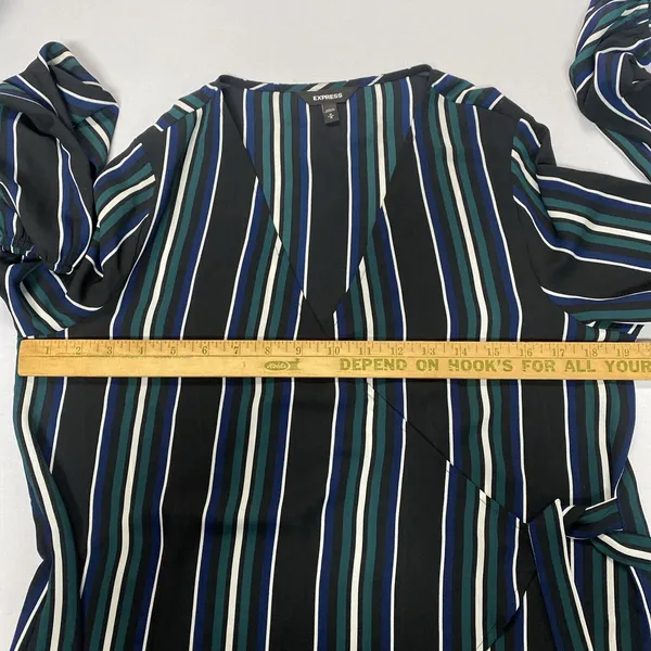 Express Women's Black Striped Faux Wrap Long Sleeve‎ Blouse Size Medium - Image 8