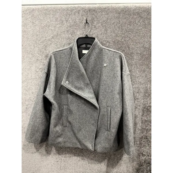 Zara Women Short Coat S Gray Asymmetric High Neck Gold Button Felted Jacket - Image 7