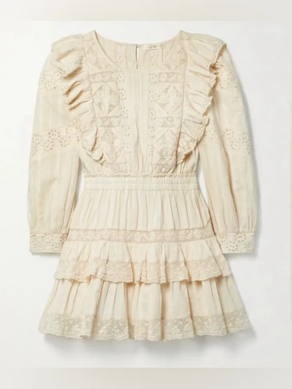 LoveShackFancy Santorini Mini Dress Small Cream Ivory Lace Ruffle Cottagecore‎ - Image 2