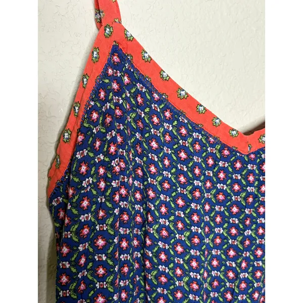 Anthropologie XL Blue Floral Wide Leg Cropped Jumpsuit Boho Adjustable Strap - Image 6