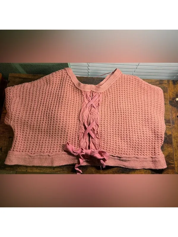 Free People Sweater Maybe Baby Pullover Sweater chunky knit lace up back - Image 9