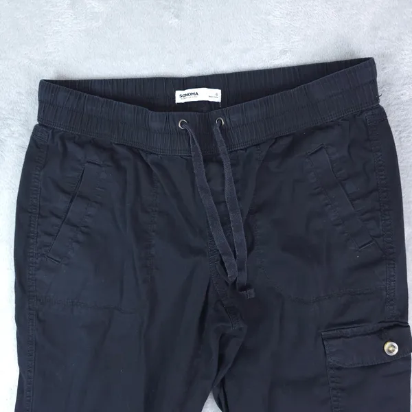 Sonoma Cargo Pants Women 6 Black Elastic Waist Roll Tab Utility Stretch Casual - Image 3