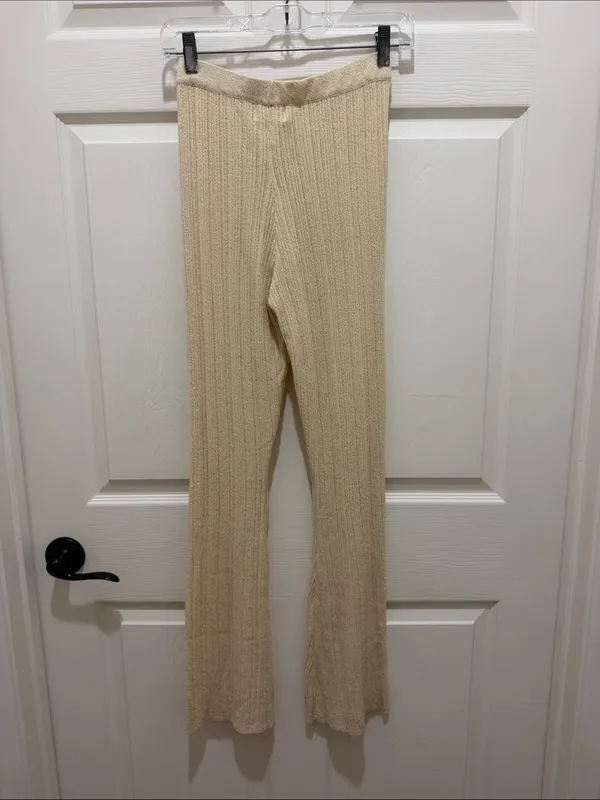 NWT Sage the Label Cream Fresh Fair Ribbed Knit Flare Pants XS LE3743 Cozy Boho - Image 5