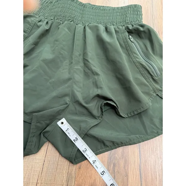 BCG Women's Olive Green Running Shorts Medium Zip Pocket‎ Activewear - Image 6