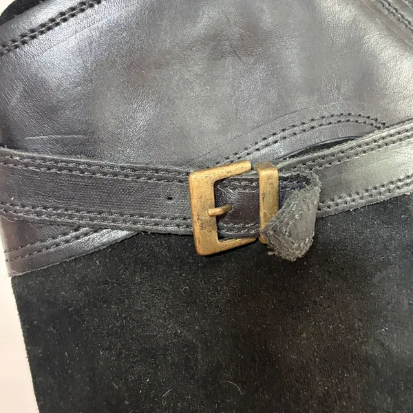 Fabianelli Black Leather Suede Tall Moto Boots Buckle Detail G186 Euro 37 - Image 4