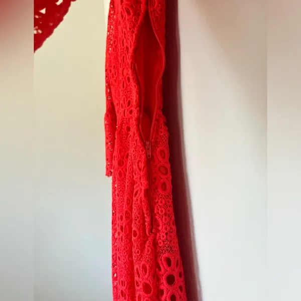 NWT‎ JACK BB Dakota Fit Flare Eyelet Dress Poppy Red Lined Bell Sleeve Size 10 - Image 4