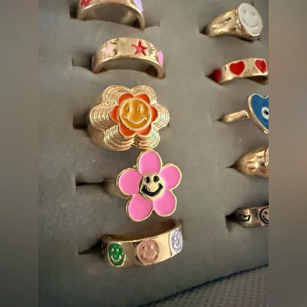 Gold Plated Fashion Rings With Various Enamel Designs - Image 2
