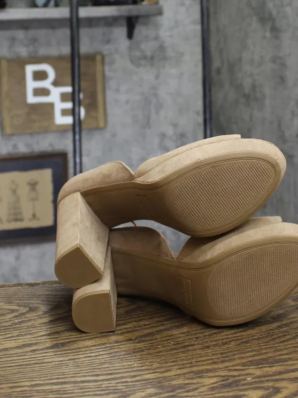 NWT Sun + Stone Block Heel Platform Sandals 10008570800 Stone Gray Brown 10M - Image 7