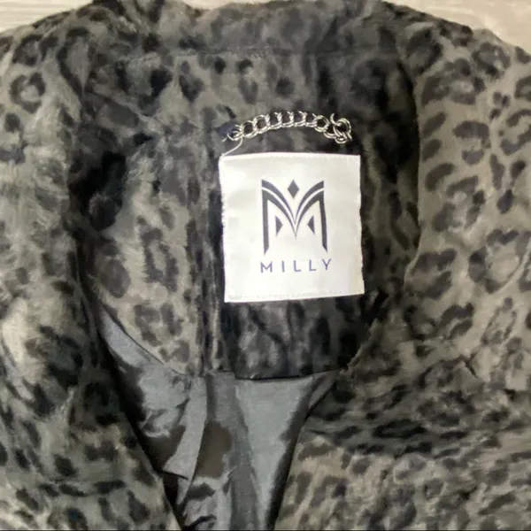 Milly Leopard Print Faux Fur Double Breasted Coat Jacket Small - Image 8