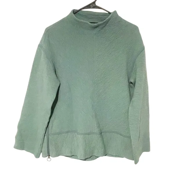 Lululemon Size 6 Green Ribbed‎ On Repeat Mock Neck Side Zip Pullover - Image 2