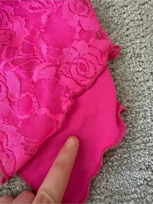 Lucy in the Sky Hot Pink Floral Lace Open Tie Front Crop Top Tank Size Small - Image 4