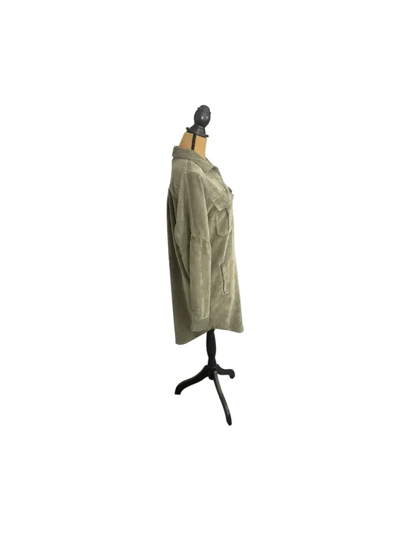 Ashley by 26 International Corduroy Shacket Dress M Olive Utility Longline Boho - Image 3