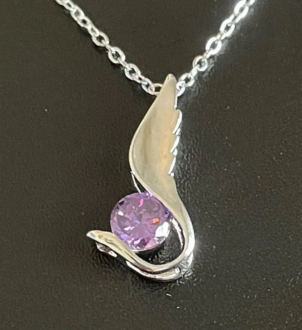 Purple crystal angel wing necklace - Image 6