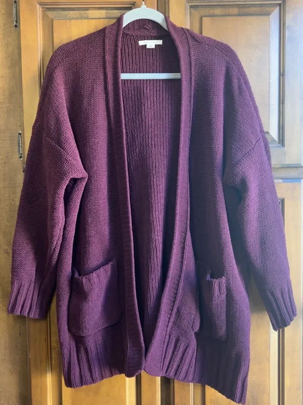 American Eagle Outfitters Maroon Plum Open Front Chunky Knit Cardigan Sweater X - Image 3