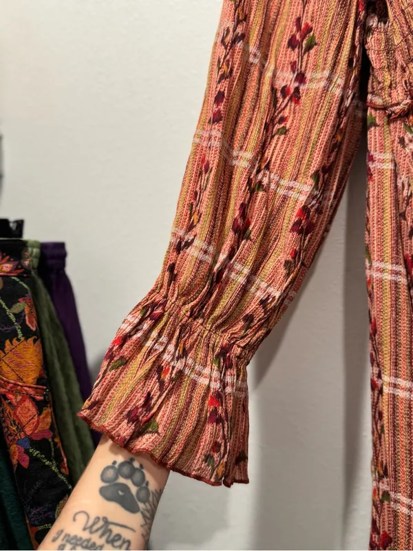 Free People Jackie Mini Dress M Rust Floral Plaid Boho NWOT - Image 8