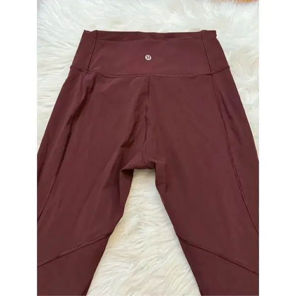 Lululemon Ruched Leg Workout Tight Leggings Wine 8 - Image 4