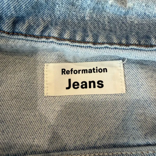 Reformation Jeans Jacket Women XS Blue Tahoe Light Wash Denim Button Front - Image 8
