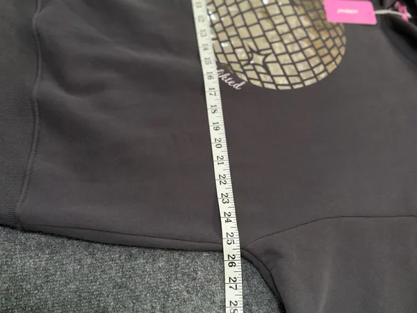 Edikted Oversized Charcoal Gray Hoodie with Silver Disco Graphic - Image 6
