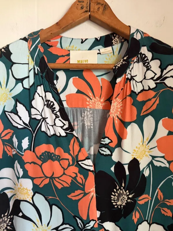 Maeve Anthropologie Juno Dress Tropical Floral Small Bold Flowy Relaxed V-Neck - Image 5
