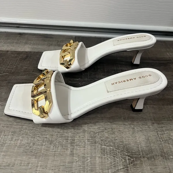 GOOD AMERICAN White Gold Chain Kitten Heels - Image 3