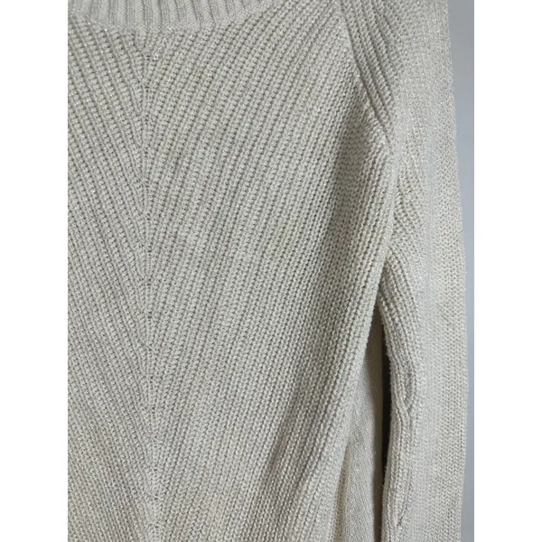 Banana Republic Shimmer Chevron Knit Sweater Ivory Metallic Boat Neck Womens M‎ - Image 3