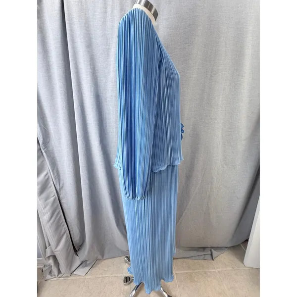 Vintage Mister Jay Blue Accordion Pleat Rosette‎ Mock 2pc Maxi Column Dress M - Image 9