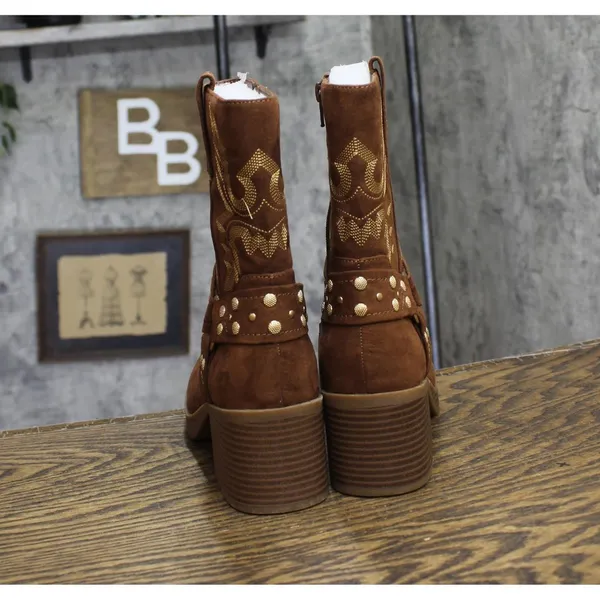 NEW Sun + Stone Womens Norahh Moto Midshaft Booties Russet Microsuede Brown 8M - Image 8