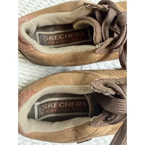Skechers Signalize Womens 7 Brown‎ Tan Leather And Suede Sneakers Shoes Retro - Image 8