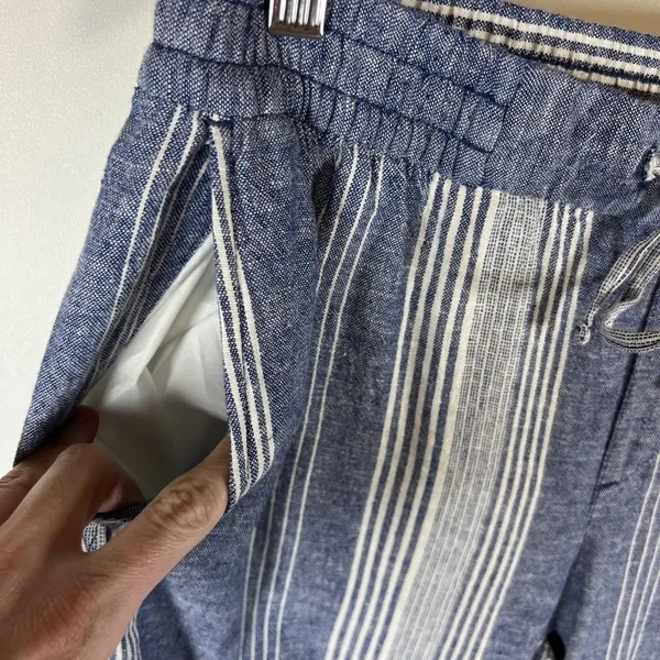 Old Navy‎ Womens Blue White Striped Linen Blend Drawstring Straight Leg Pants M - Image 4