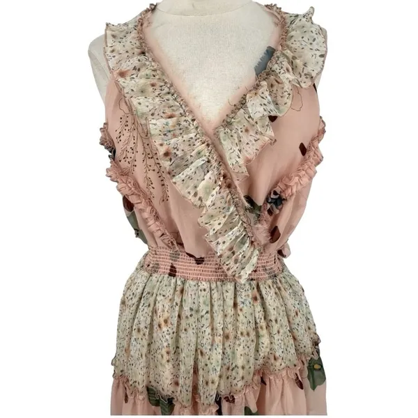 Free People Mixed Print Floral Sleeveless Tiered High Low Dress Size Small Fairy - Image 7