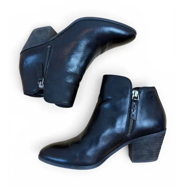 Frye Judith Black Leather Heeled Ankle Bootie Double Zip Women's Size 6 1/2 6.5 - Image 2