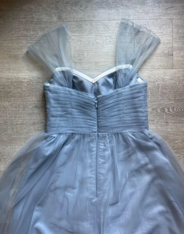 Azazie Pleated Bodice Sweetheart Neck Tulle Blue Maxi Bridesmaid Formal Dress 6 - Image 8