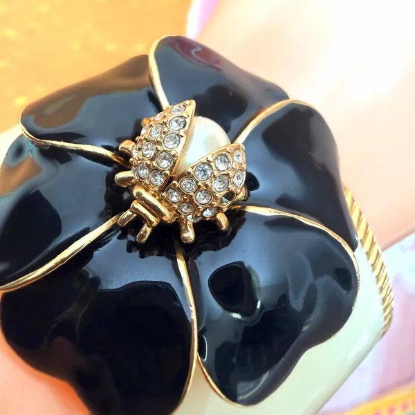 Stella & Dot Kelly Black Enamel Flower Ladybug Cuff Bracelet - Image 5