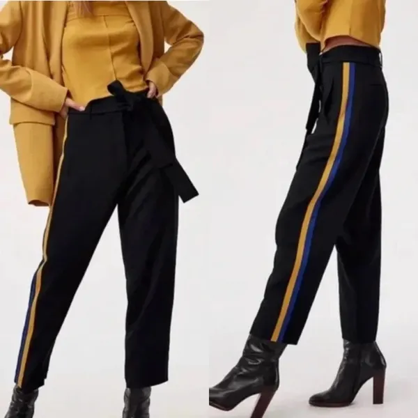 Aritzia Wilfred Jallade Trouser Pants Black Blue‎ Yellow Stripe Size 0 - Image 2